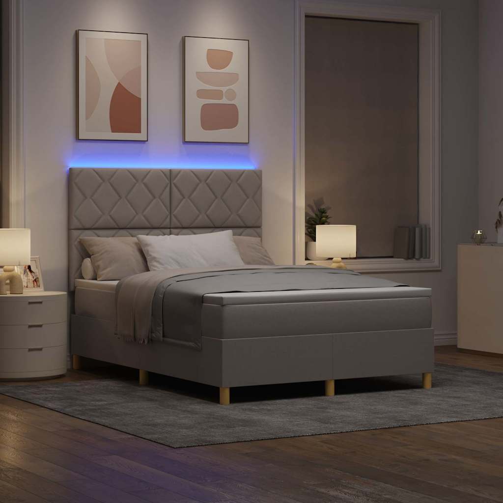 vidaXL LED Κρεβάτι με βάθρο με κεφαλάρι Taupe 140 x 200 cm ύφασμα