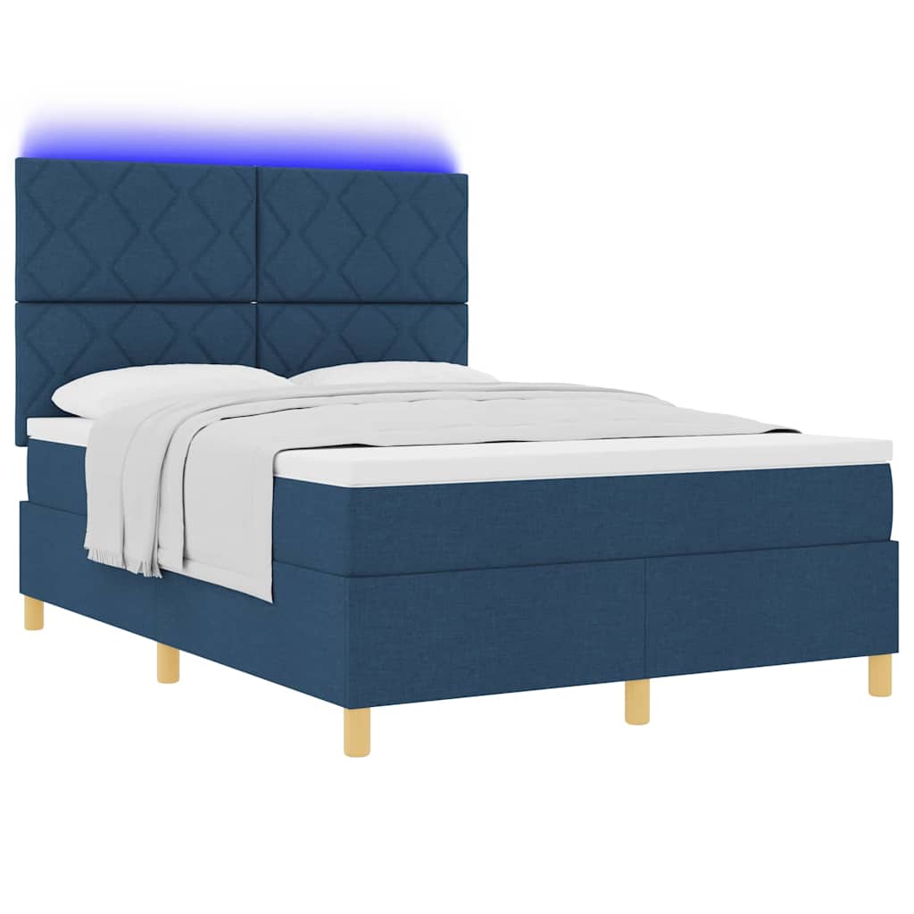 vidaXL LED Κρεβάτι με βάθρο με κεφαλάρι Μπλε 140 x 200 cm ύφασμα