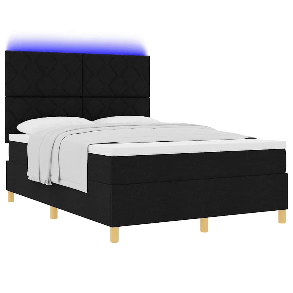 vidaXL LED Κρεβάτι με βάθρο με κεφαλάρι Μαύρο 160 x 200 cm ύφασμα