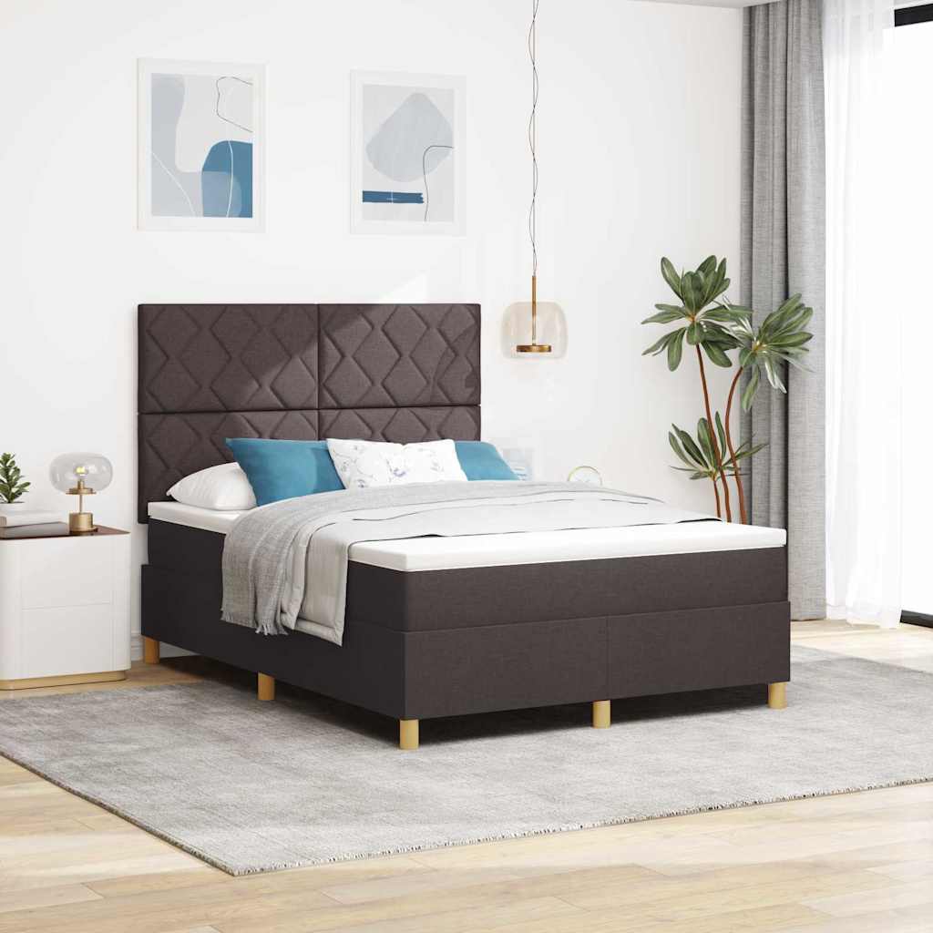 vidaXL LED Κρεβάτι με βάθρο Σκούρο Καφέ 160 x 200 cm ύφασμα
