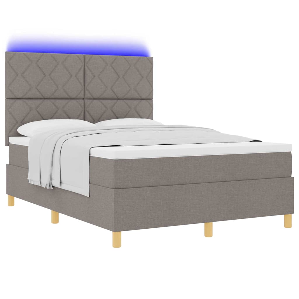 vidaXL LED Κρεβάτι με βάθρο με κεφαλάρι Taupe 160 x 200 cm ύφασμα