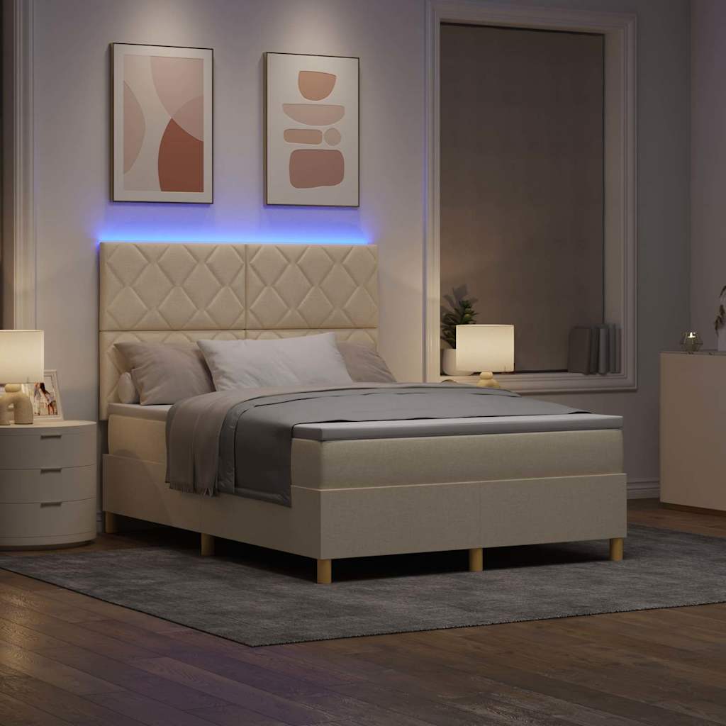 vidaXL LED Κρεβάτι με βάθρο με κεφαλάρι Κρεμ 160 x 200 cm ύφασμα