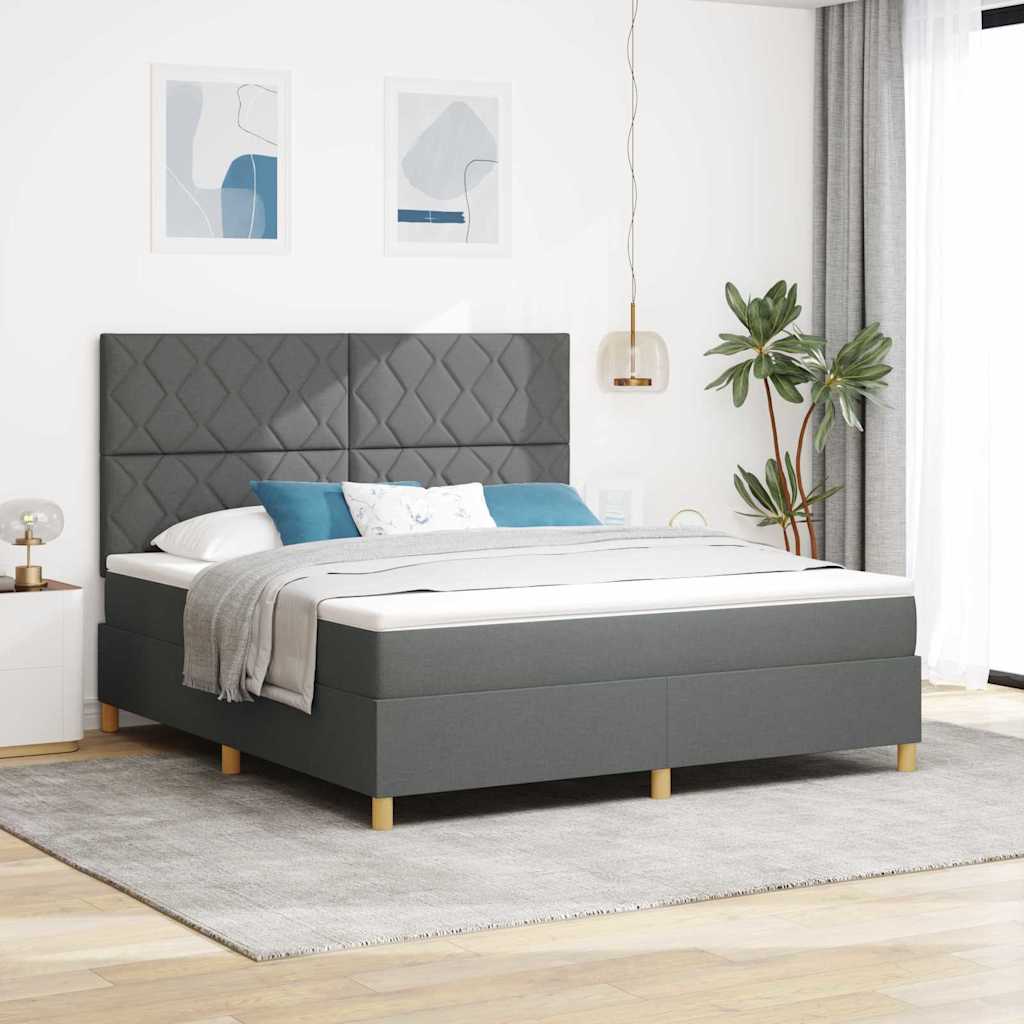 vidaXL LED Κρεβάτι με βάθρο Σκούρο Γκρι 180 x 200 cm ύφασμα