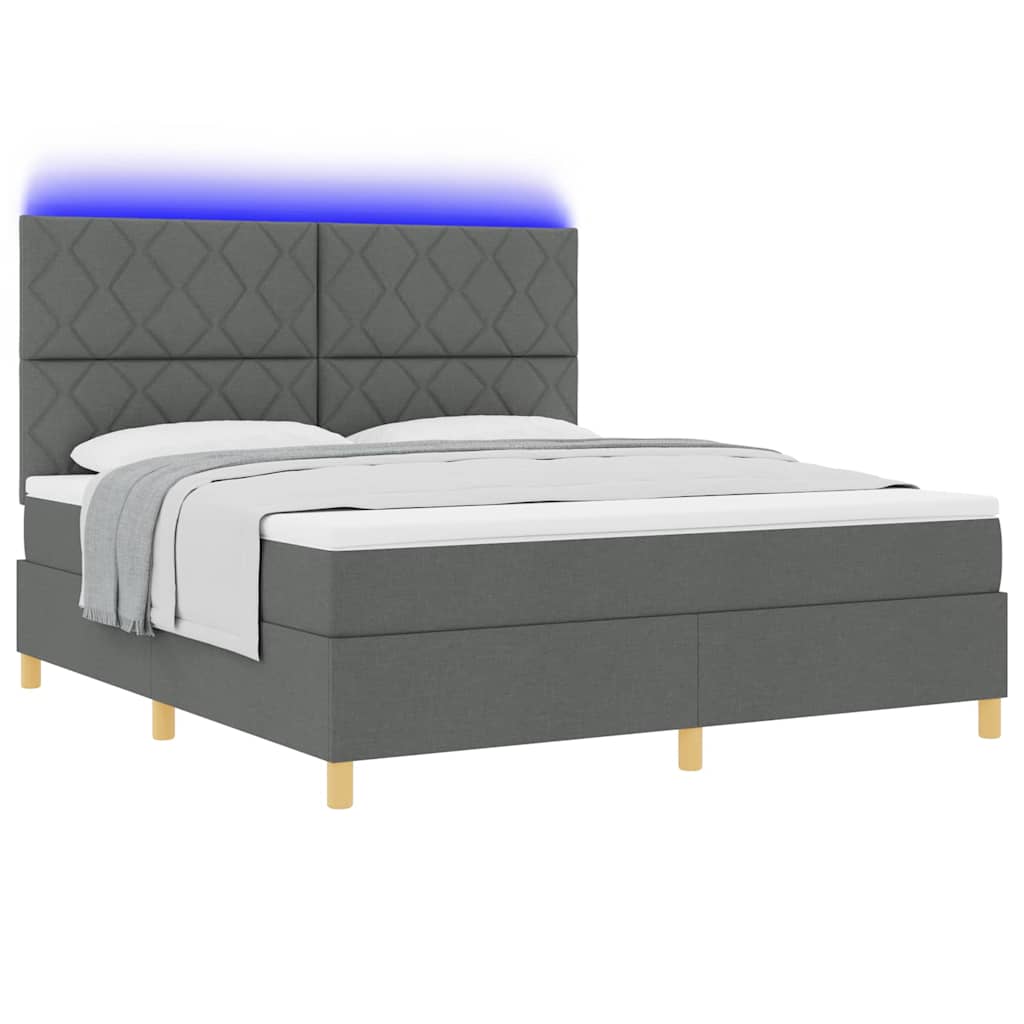 vidaXL LED Κρεβάτι με βάθρο Σκούρο Γκρι 180 x 200 cm ύφασμα