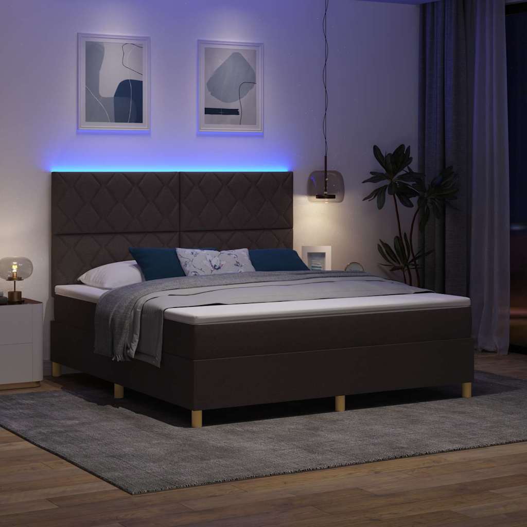 vidaXL LED Κρεβάτι με βάθρο Σκούρο Καφέ 180 x 200 cm ύφασμα
