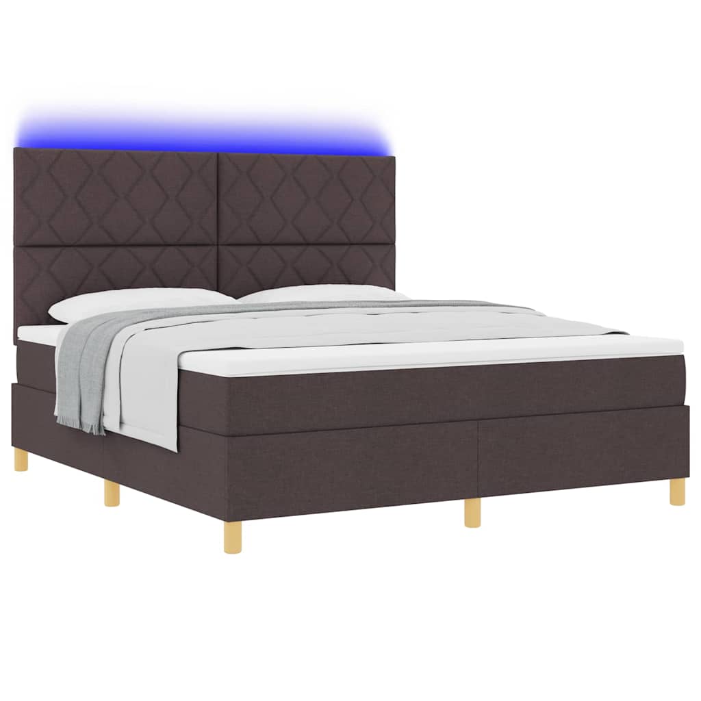 vidaXL LED Κρεβάτι με βάθρο Σκούρο Καφέ 180 x 200 cm ύφασμα