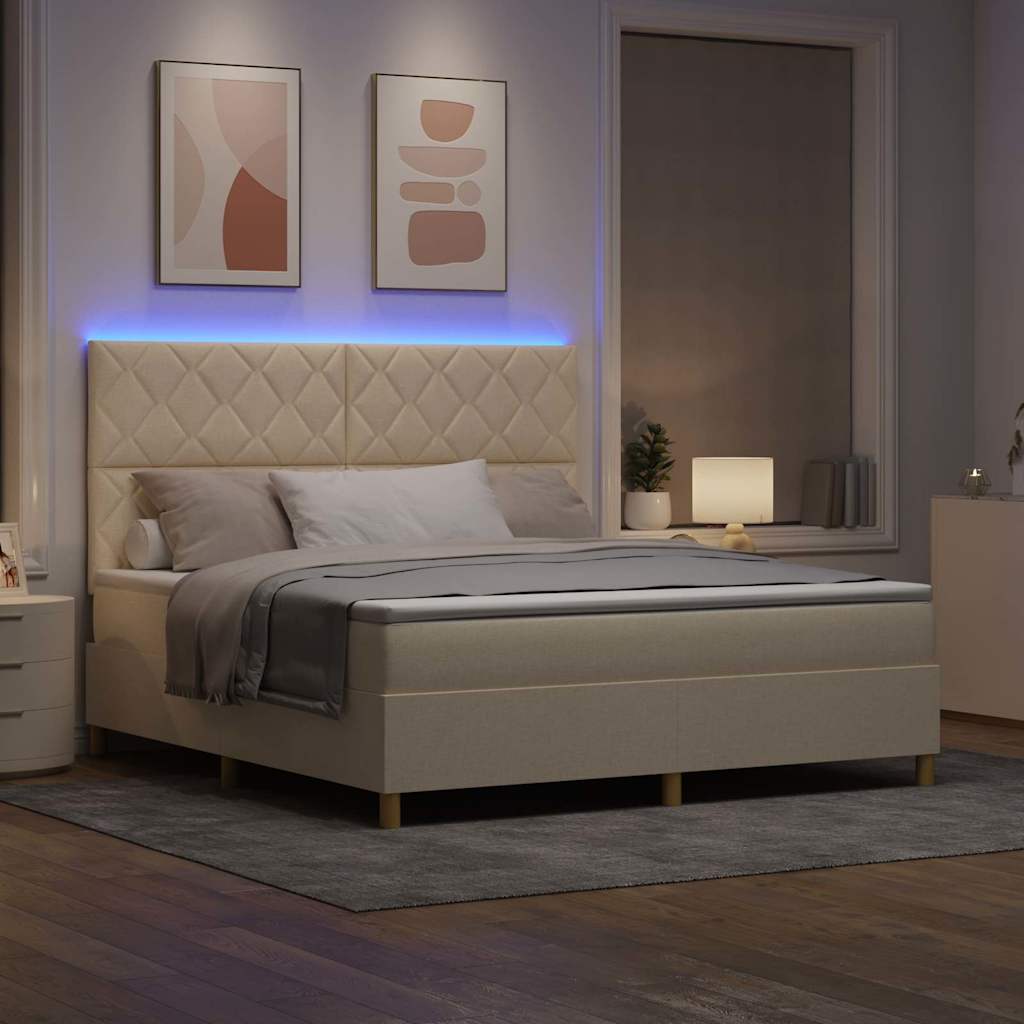 vidaXL LED Κρεβάτι με βάθρο με κεφαλάρι Κρεμ 180 x 200 cm ύφασμα