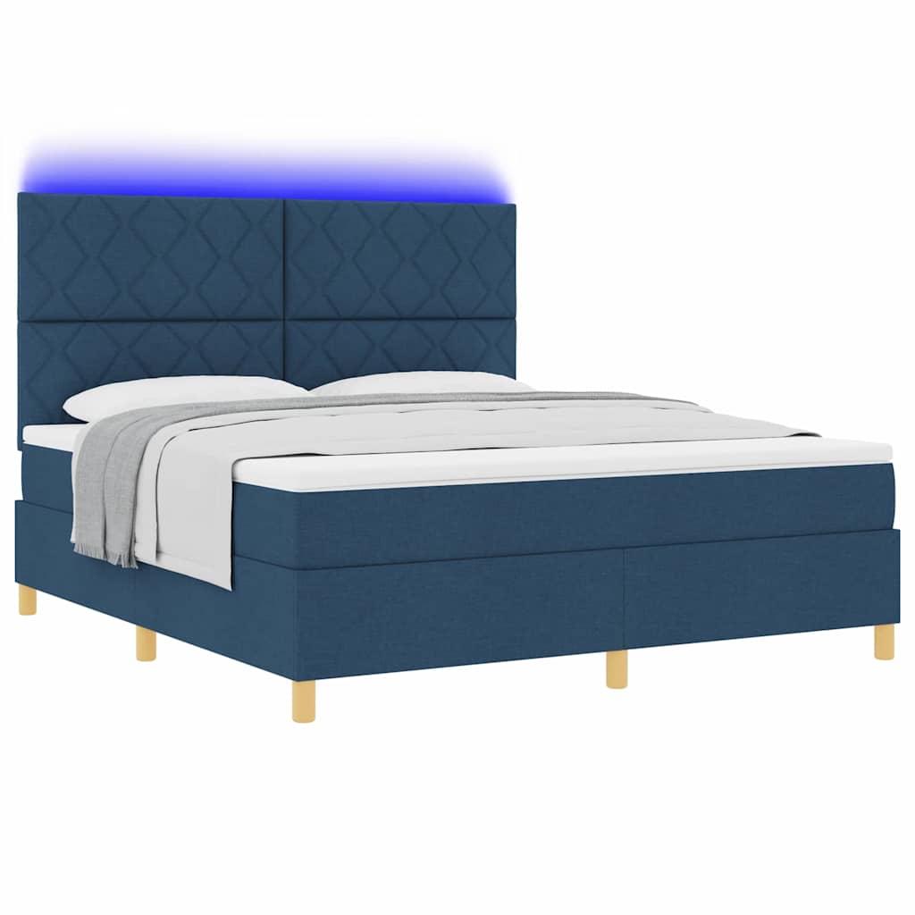 vidaXL LED Κρεβάτι με βάθρο με κεφαλάρι Μπλε 180 x 200 cm ύφασμα