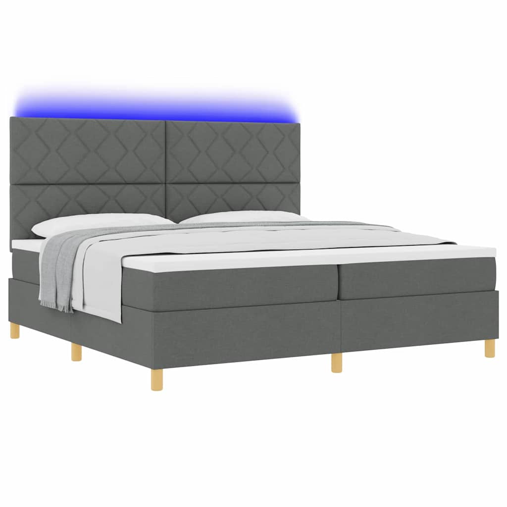 vidaXL LED Κρεβάτι με βάθρο Σκούρο Γκρι 200 x 200 cm ύφασμα