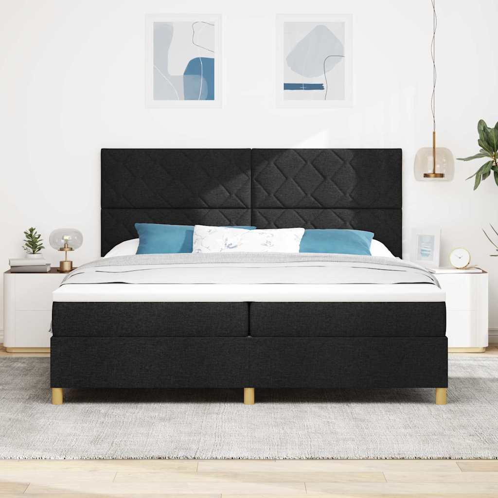 vidaXL LED Κρεβάτι με βάθρο με κεφαλάρι Μαύρο 200 x 200 cm ύφασμα