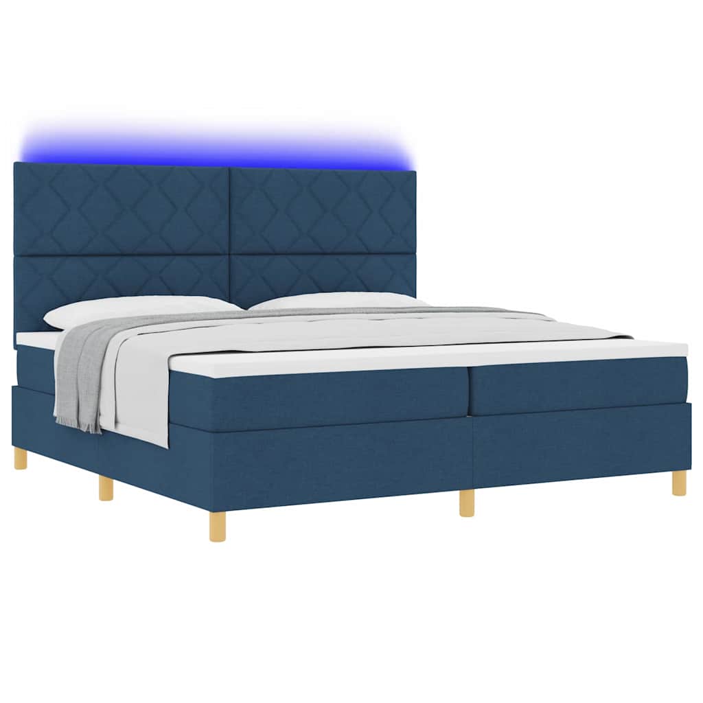 vidaXL LED Κρεβάτι με βάθρο με κεφαλάρι Μπλε 200 x 200 cm ύφασμα
