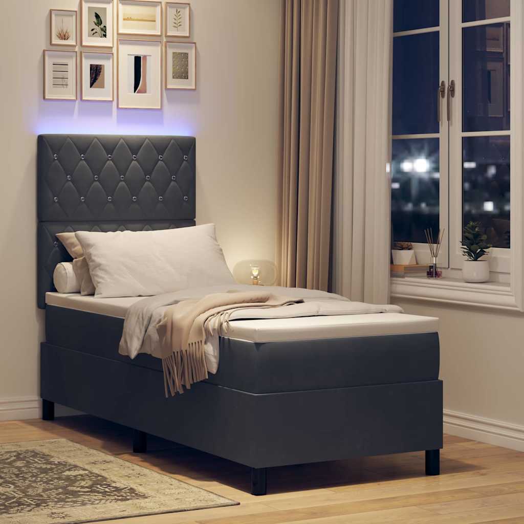 vidaXL LED Κρεβάτι με βάθρο με στρώμα Σκούρο Γκρι 80 x 200 cm ύφασμα