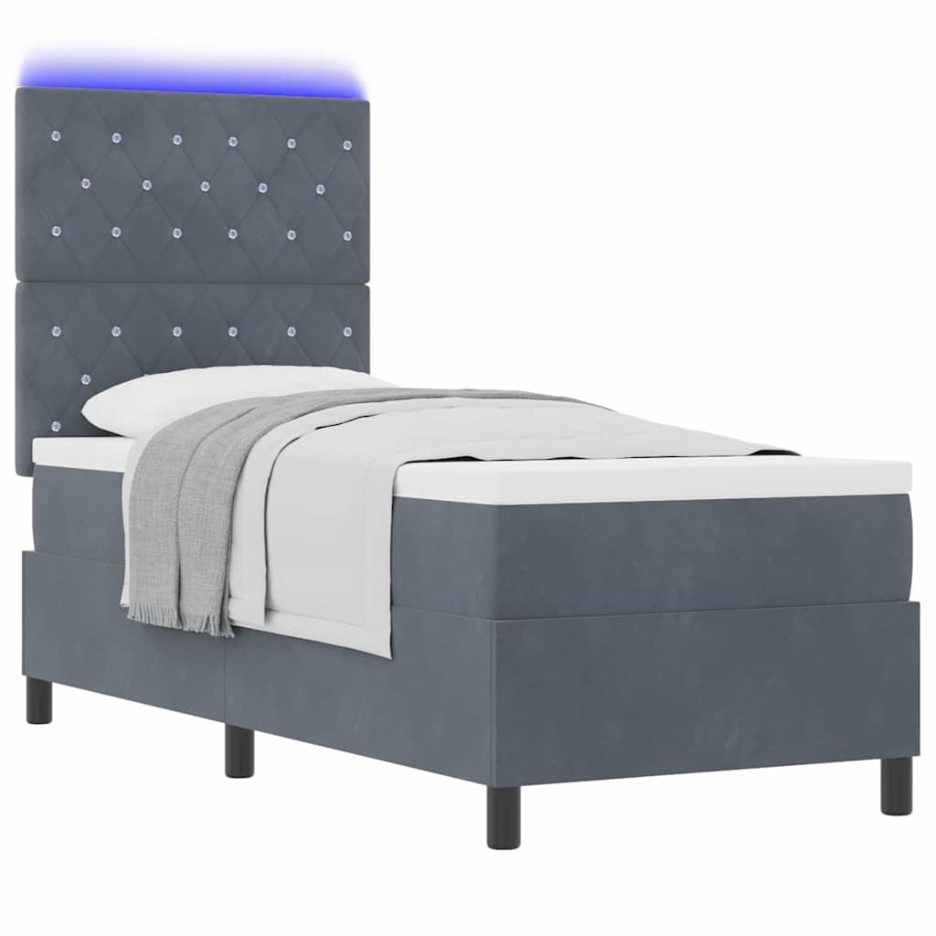 vidaXL LED Κρεβάτι με βάθρο με στρώμα Σκούρο Γκρι 80 x 200 cm ύφασμα