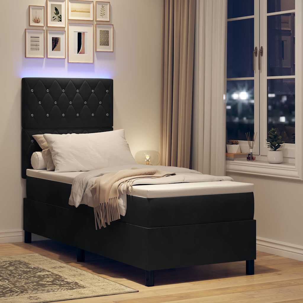 vidaXL LED Κρεβάτι με βάθρο με στρώμα Μαύρο 80 x 200 cm Βελούδο