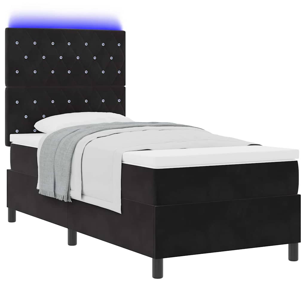 vidaXL LED Κρεβάτι με βάθρο με στρώμα Μαύρο 90 x 200 cm Βελούδο