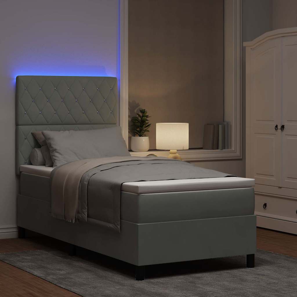 vidaXL LED Κρεβάτι με βάθρο Ανοιχτό γκρι 100 x 200 cm Βελούδο