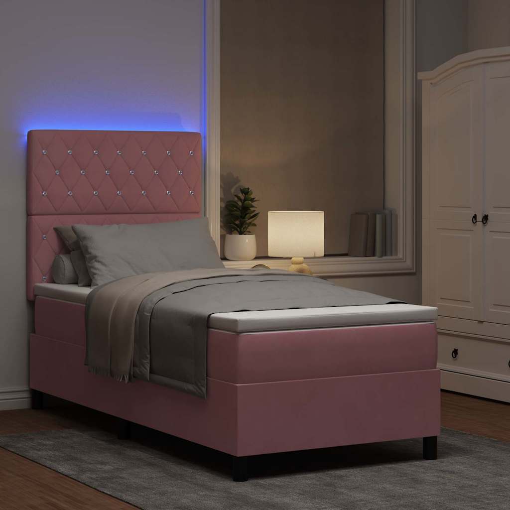 vidaXL LED Κρεβάτι με βάθρο με στρώμα Ροζ 100 x 200 cm Βελούδο
