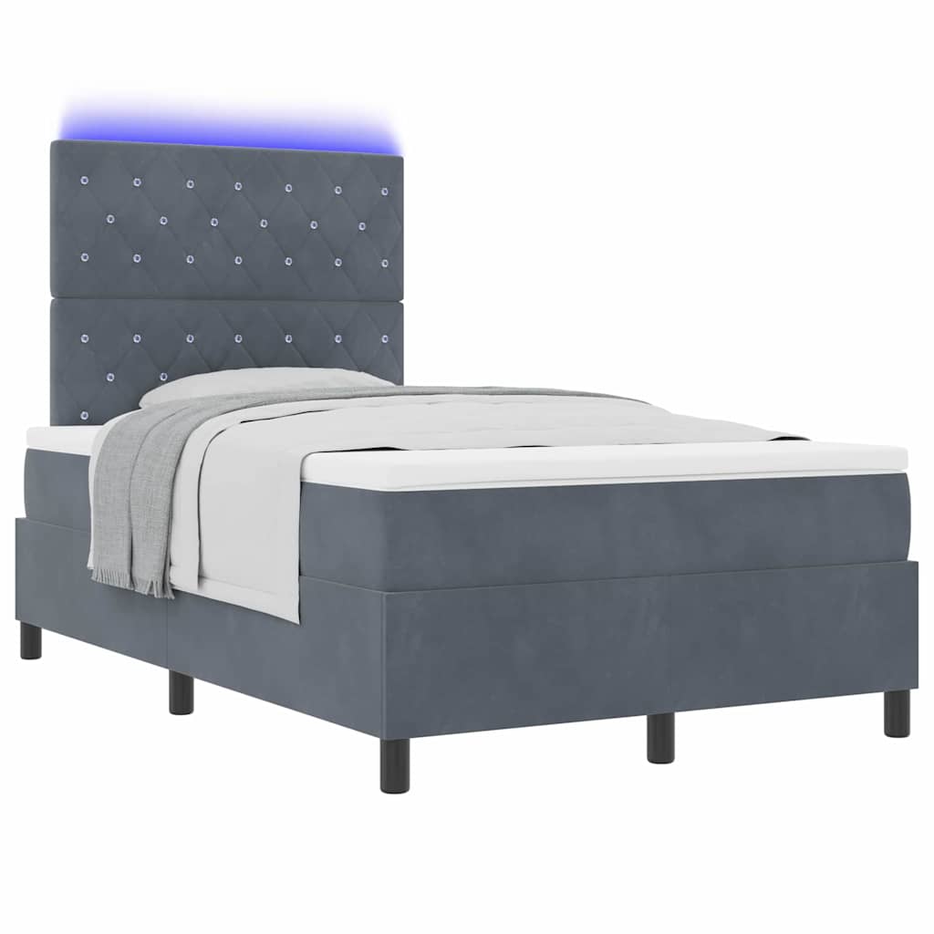 vidaXL LED Κρεβάτι με βάθρο με στρώμα Σκούρο Γκρι 120 x 190 cm Βελούδο