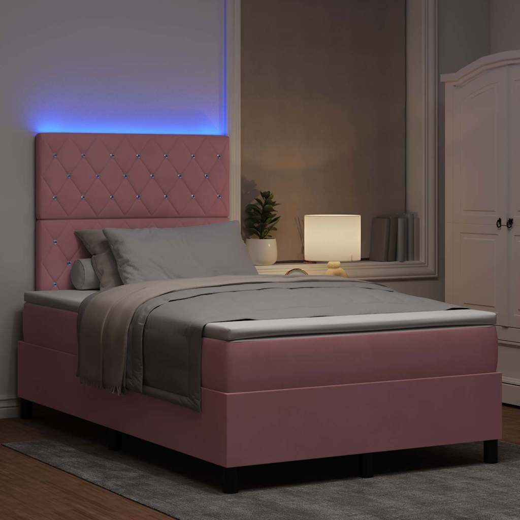 vidaXL LED Κρεβάτι με βάθρο με στρώμα Ροζ 120 x 190 cm Βελούδο