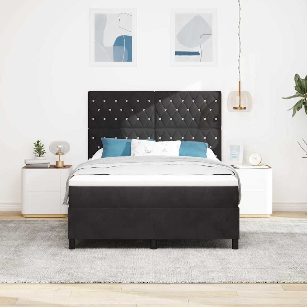 vidaXL LED Κρεβάτι με βάθρο με στρώμα Μαύρο 140 x 190 cm Βελούδο