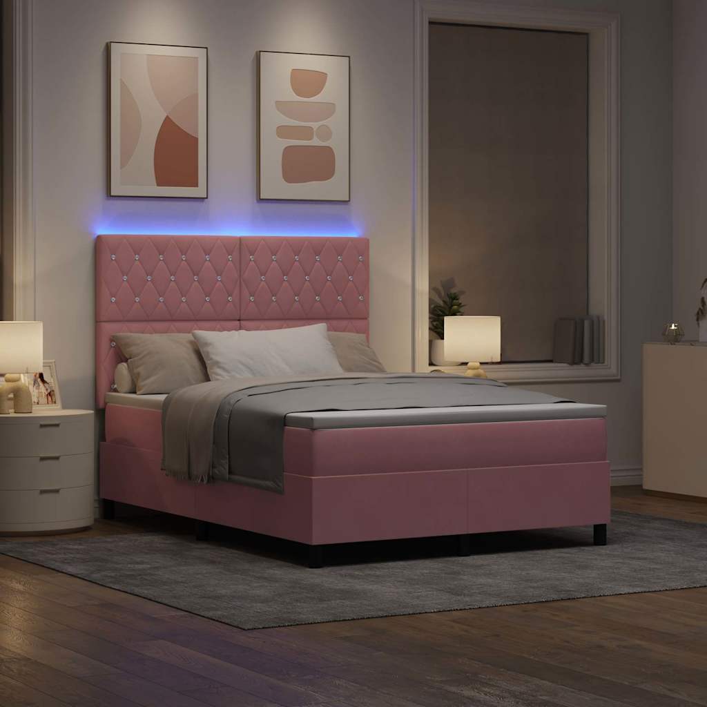 vidaXL LED Κρεβάτι με βάθρο με στρώμα Ροζ 140 x 190 cm Βελούδο