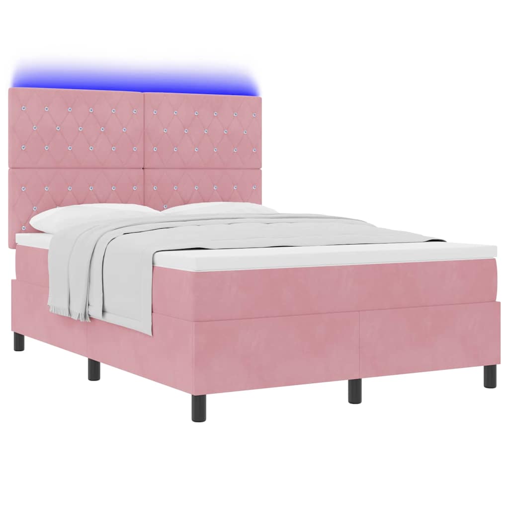 vidaXL LED Κρεβάτι με βάθρο με στρώμα Ροζ 140 x 190 cm Βελούδο