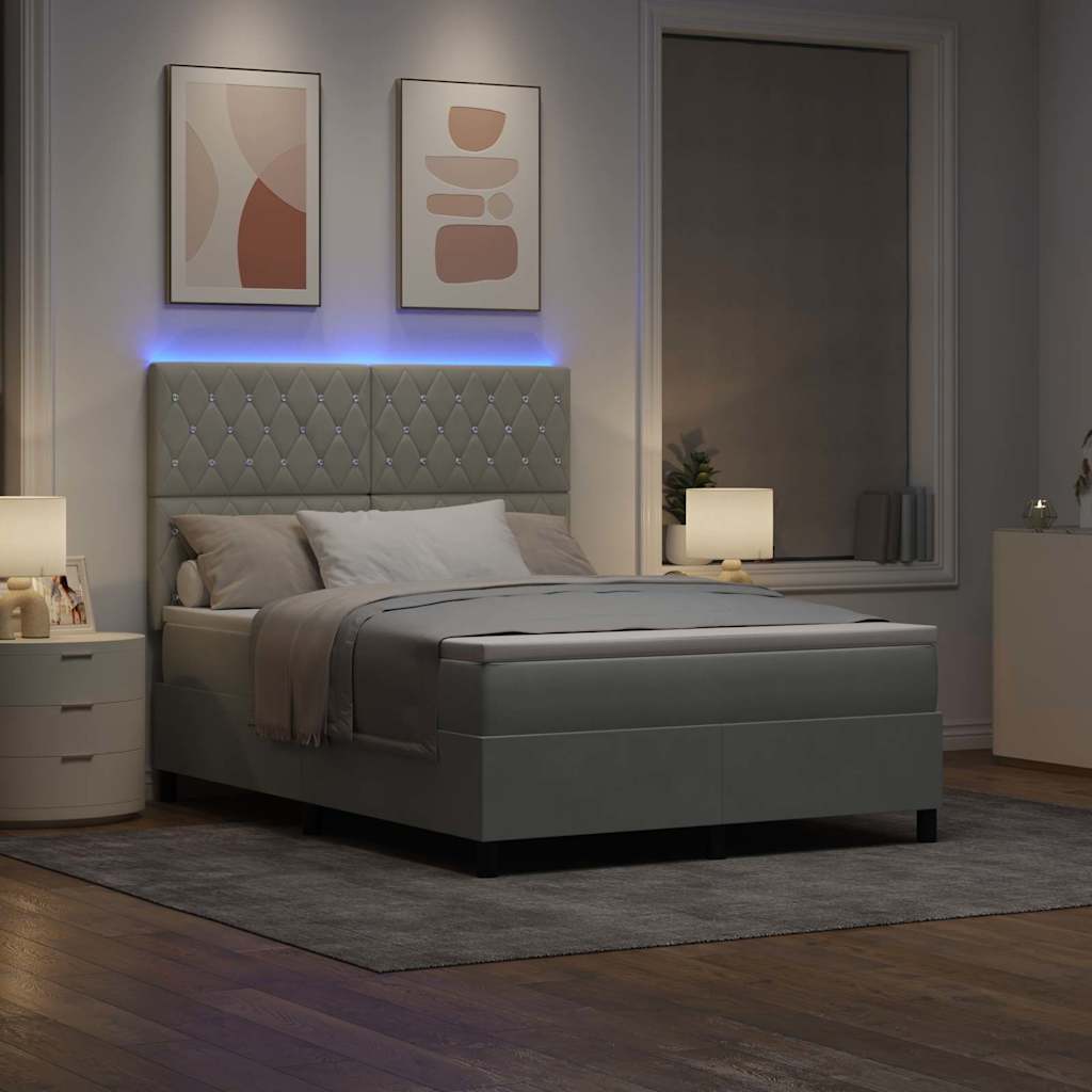 vidaXL LED Κρεβάτι με βάθρο Ανοιχτό γκρι 140 x 200 cm Βελούδο