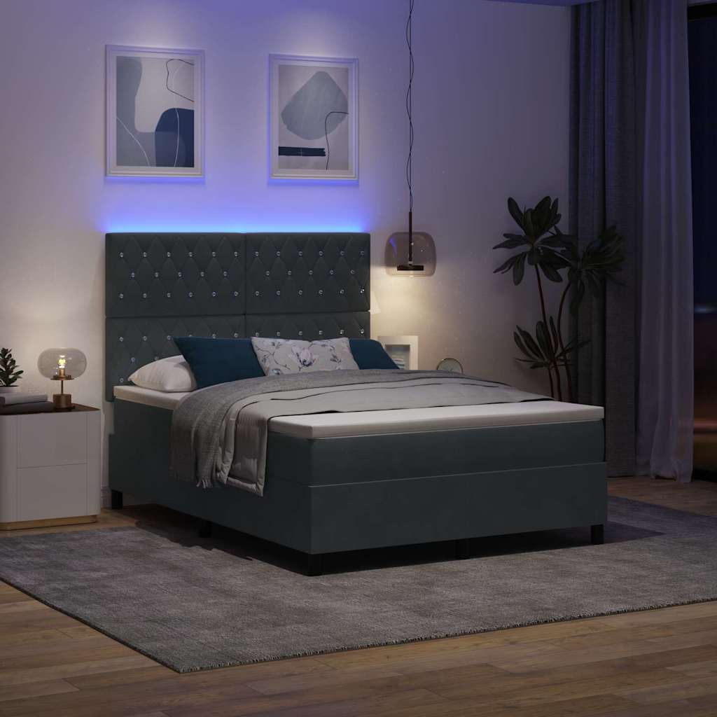 vidaXL LED Κρεβάτι με βάθρο με στρώμα Σκούρο Γκρι 140 x 200 cm Βελούδο