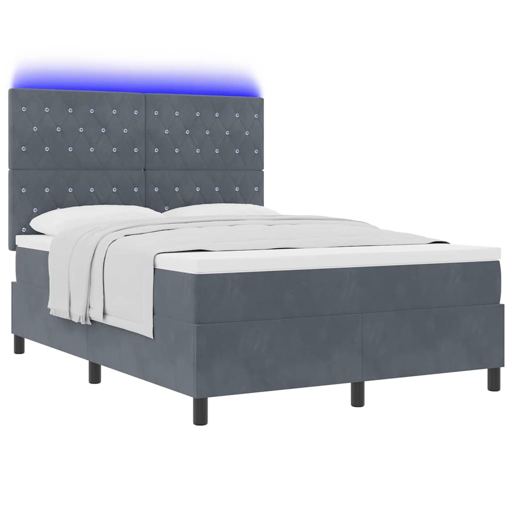 vidaXL LED Κρεβάτι με βάθρο με στρώμα Σκούρο Γκρι 140 x 200 cm Βελούδο