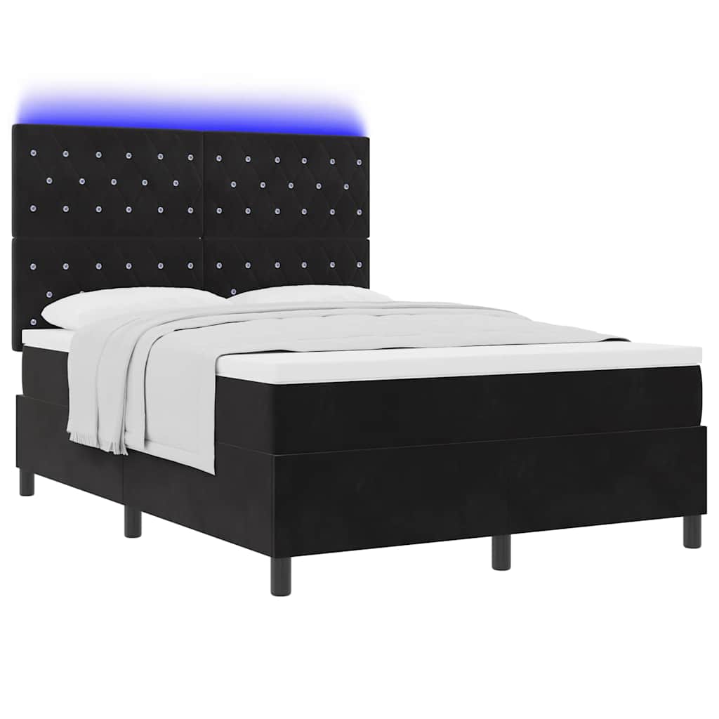vidaXL LED Κρεβάτι με βάθρο με στρώμα Μαύρο 140 x 200 cm Βελούδο