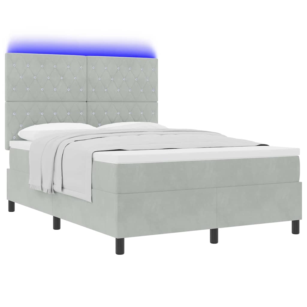 vidaXL LED Κρεβάτι με βάθρο Ανοιχτό γκρι 160 x 200 cm Βελούδο