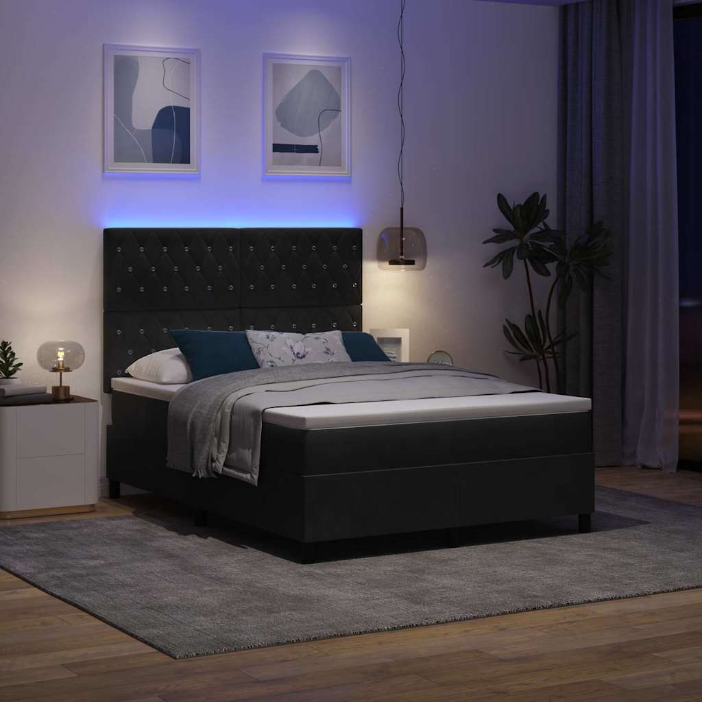 vidaXL LED Κρεβάτι με βάθρο με στρώμα Μαύρο 160 x 200 cm Βελούδο