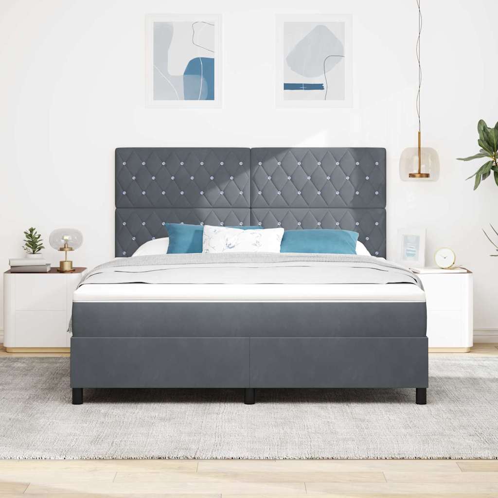 vidaXL LED Κρεβάτι με βάθρο με στρώμα Σκούρο Γκρι 180 x 200 cm Βελούδο
