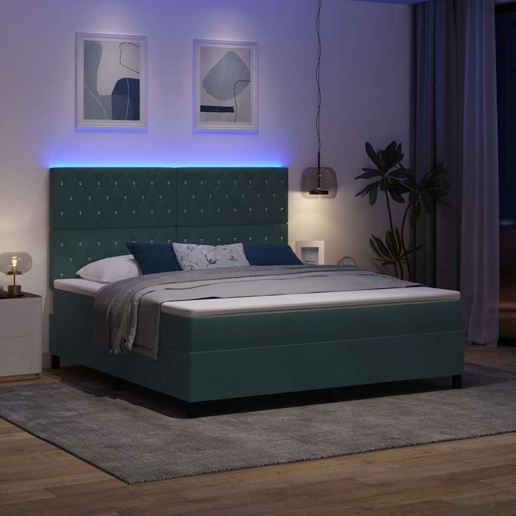 vidaXL LED Κρεβάτι με βάθρο Σκούρο Πράσινο 180 x 200 cm Βελούδο