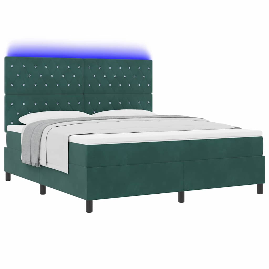 vidaXL LED Κρεβάτι με βάθρο Σκούρο Πράσινο 180 x 200 cm Βελούδο