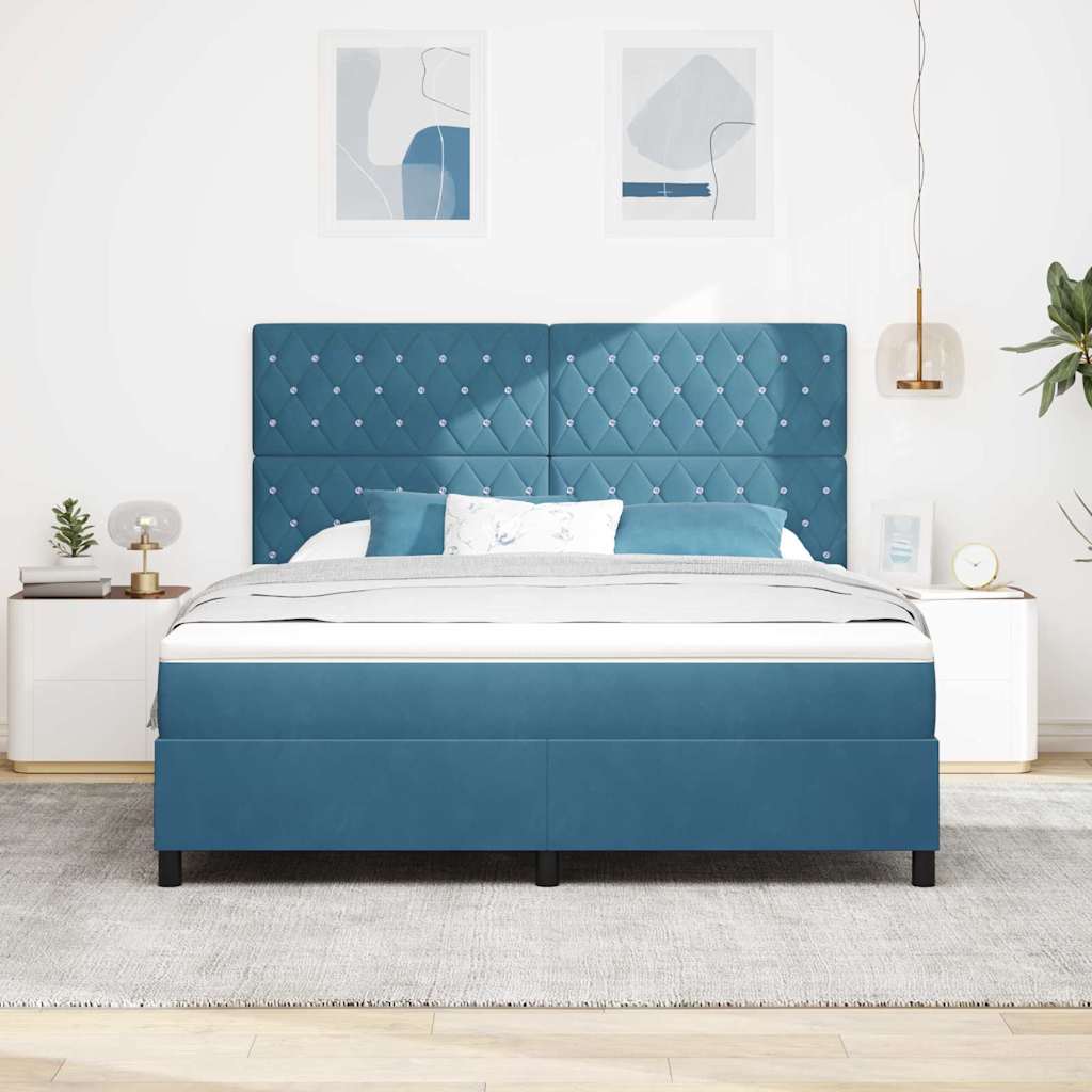 vidaXL LED Κρεβάτι με βάθρο με στρώμα Σκούρο Μπλε 180 x 200 cm Βελούδο