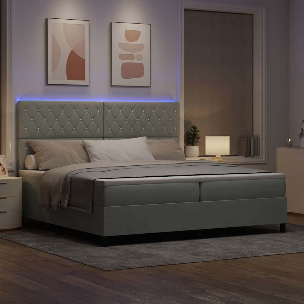 vidaXL LED Κρεβάτι με βάθρο Ανοιχτό γκρι 200 x 200 cm Βελούδο