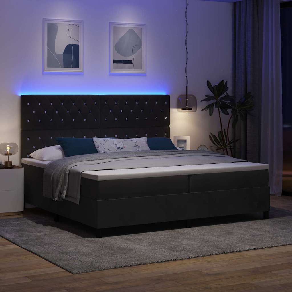 vidaXL LED Κρεβάτι με βάθρο με στρώμα Μαύρο 200 x 200 cm Βελούδο