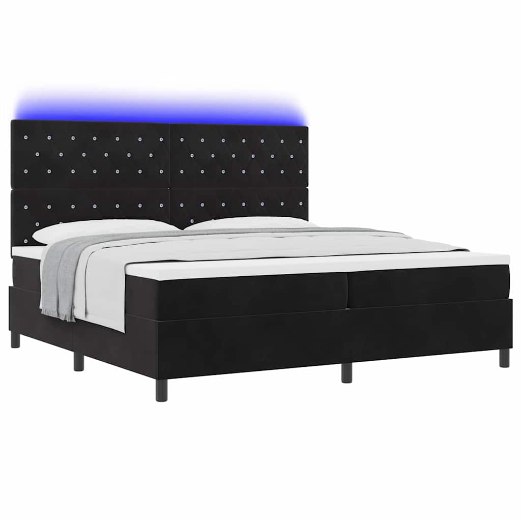 vidaXL LED Κρεβάτι με βάθρο με στρώμα Μαύρο 200 x 200 cm Βελούδο