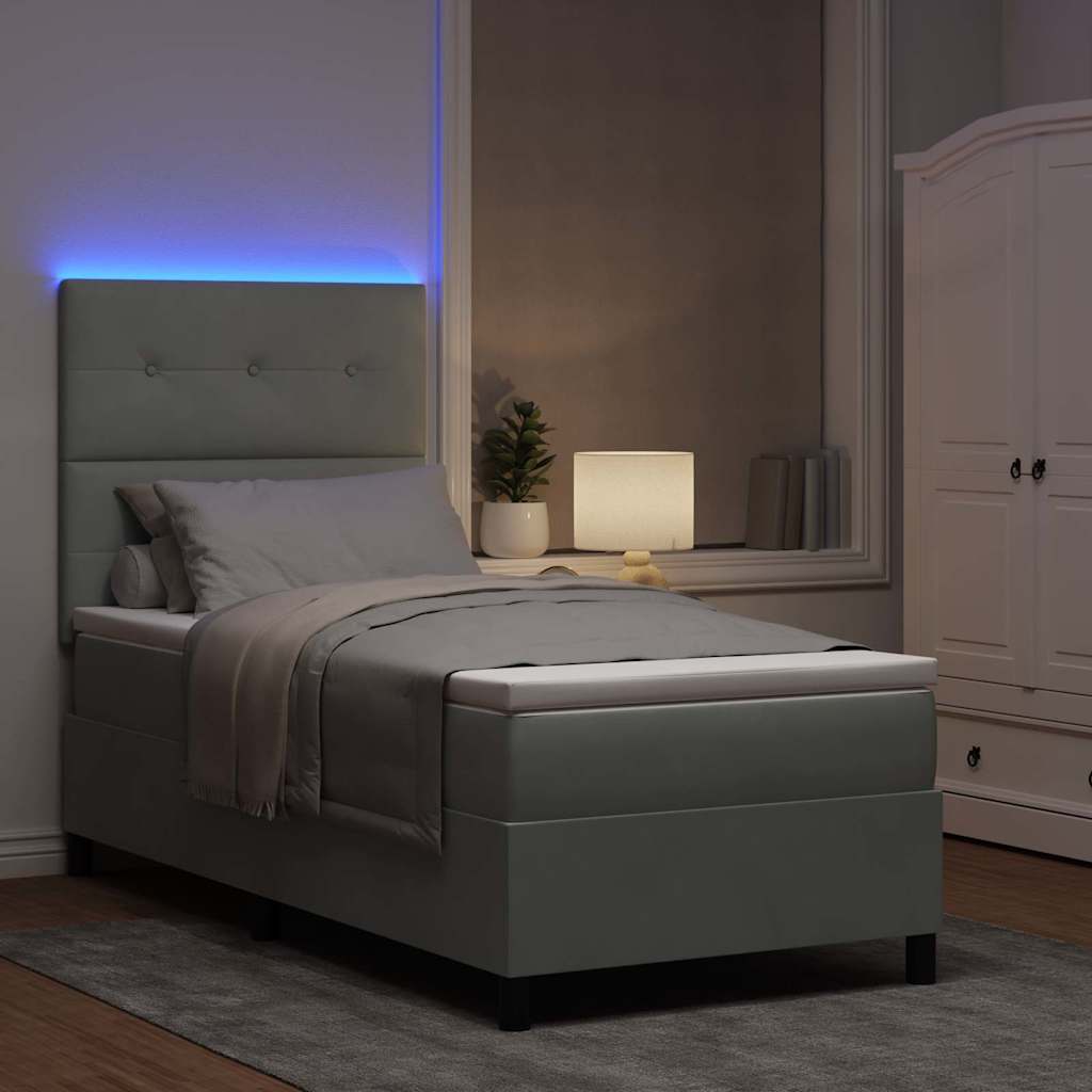 vidaXL LED Κρεβάτι με βάθρο Ανοιχτό γκρι 90 x 190 cm Βελούδο