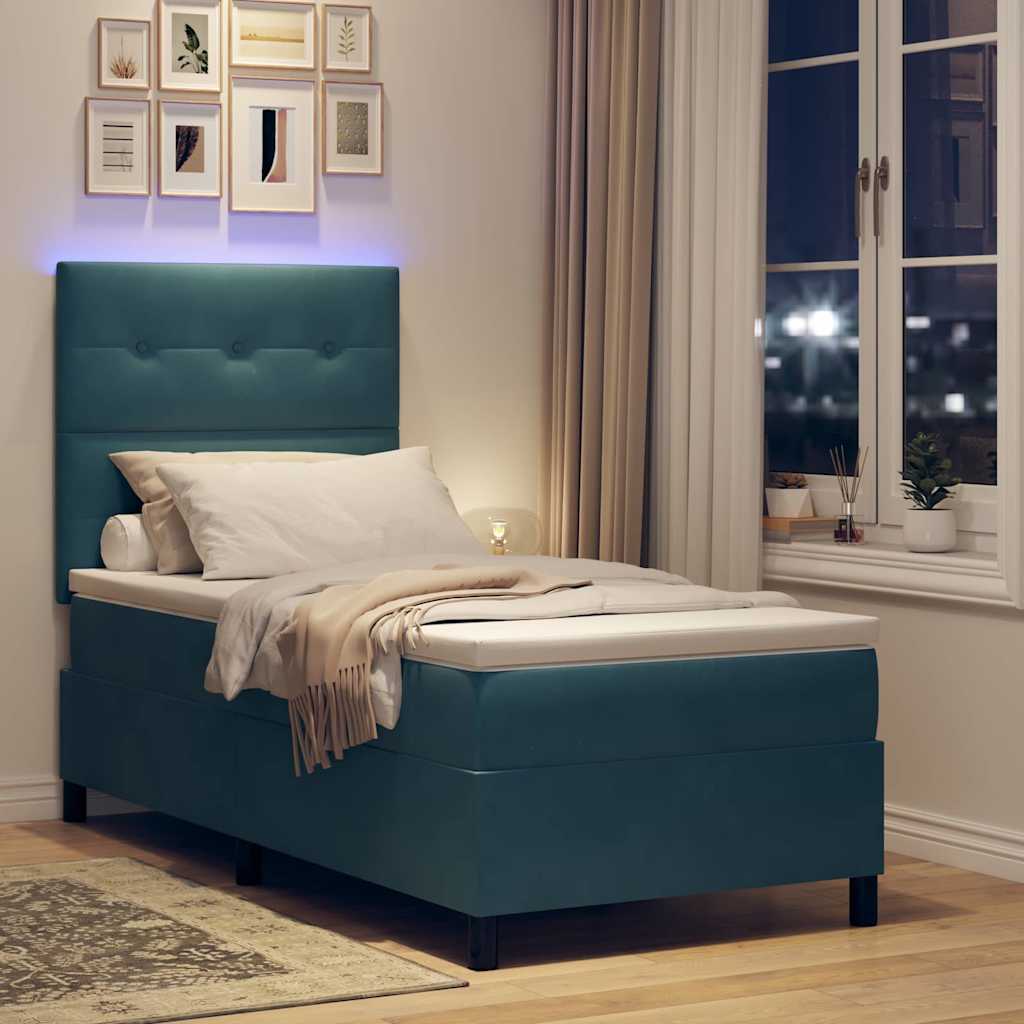 vidaXL LED Κρεβάτι με βάθρο Σκούρο Μπλε 100 x 200 cm Βελούδο