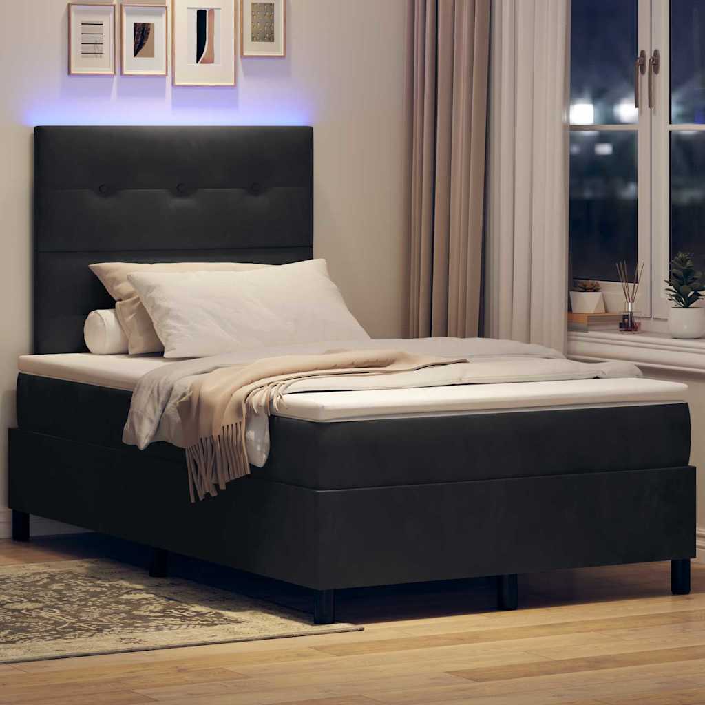 vidaXL LED Κρεβάτι με βάθρο με κεφαλάρι Μαύρο 120 x 190 cm Βελούδο
