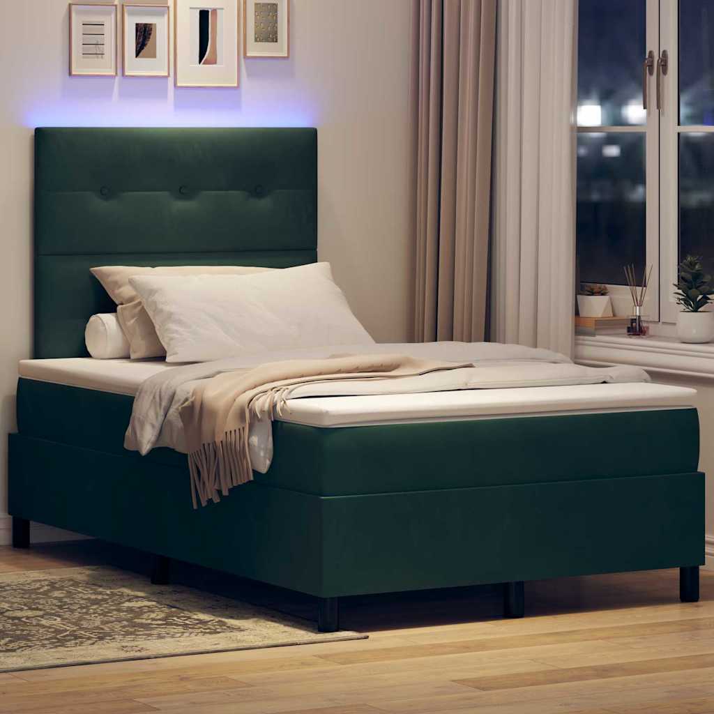 vidaXL LED Κρεβάτι με βάθρο Σκούρο Πράσινο 120 x 190 cm Βελούδο
