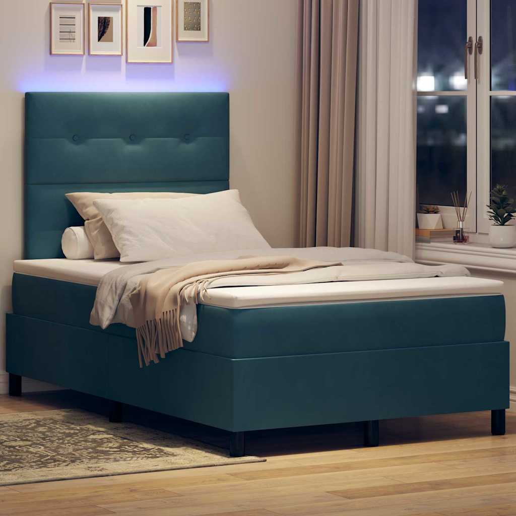 vidaXL LED Κρεβάτι με βάθρο Σκούρο Μπλε 120 x 190 cm Βελούδο