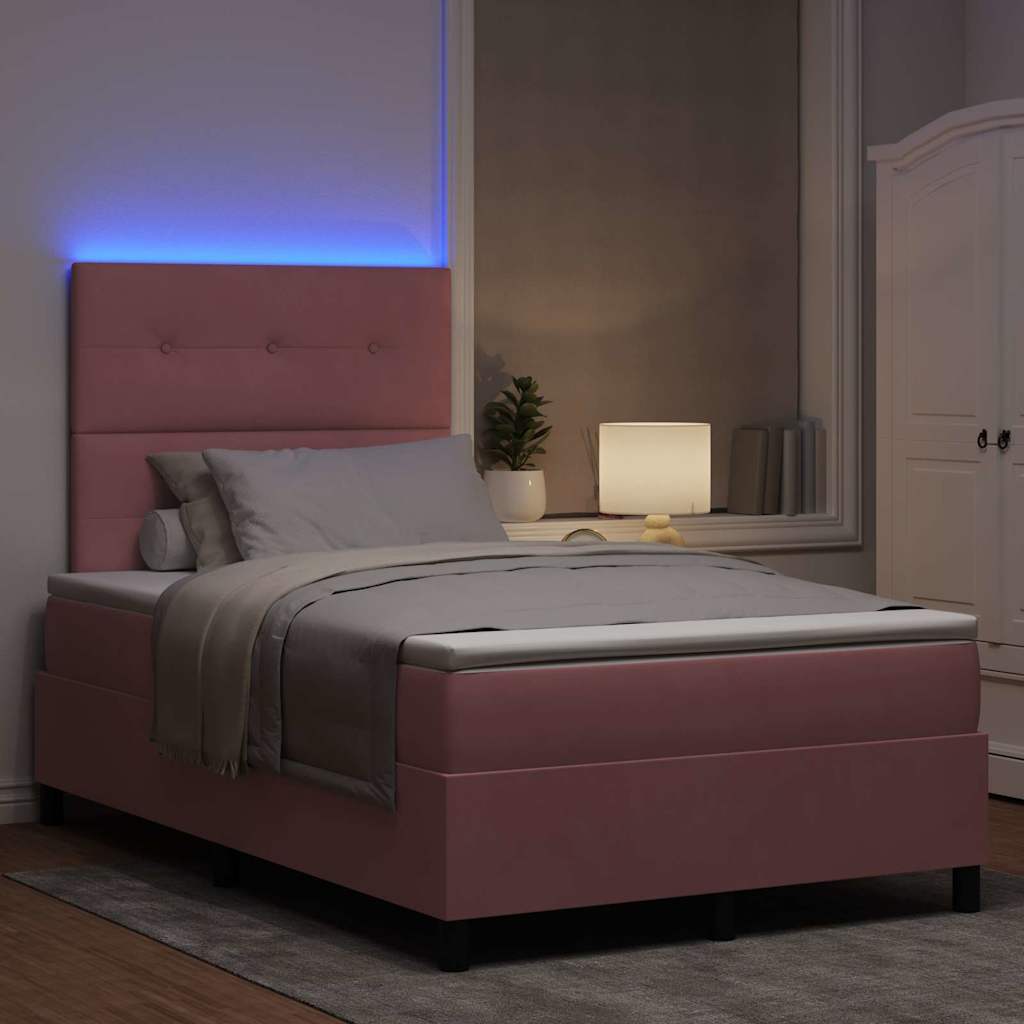 vidaXL LED Κρεβάτι με βάθρο με κεφαλάρι Ροζ 120 x 200 cm Βελούδο