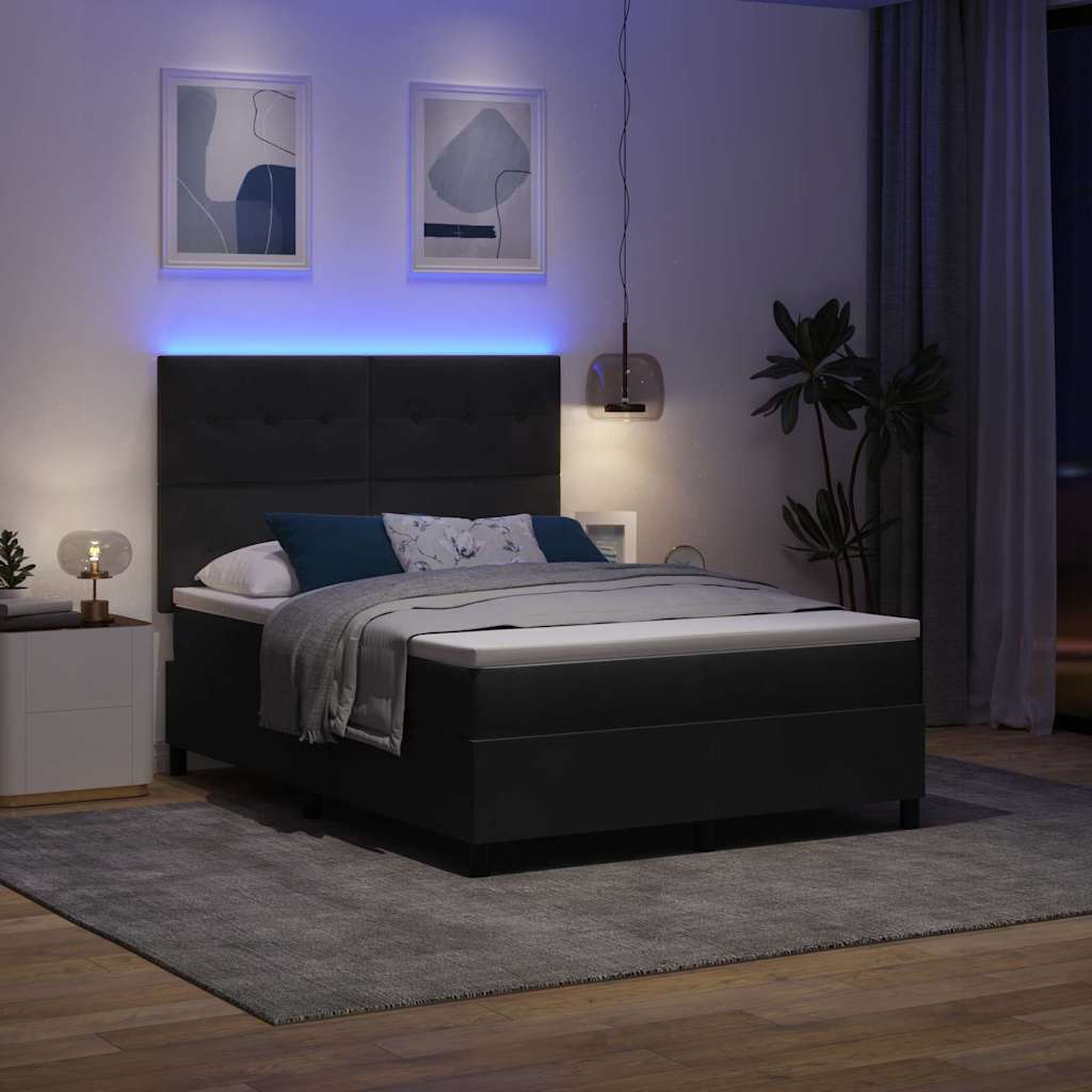 vidaXL LED Κρεβάτι με βάθρο με κεφαλάρι Μαύρο 140 x 190 cm Βελούδο