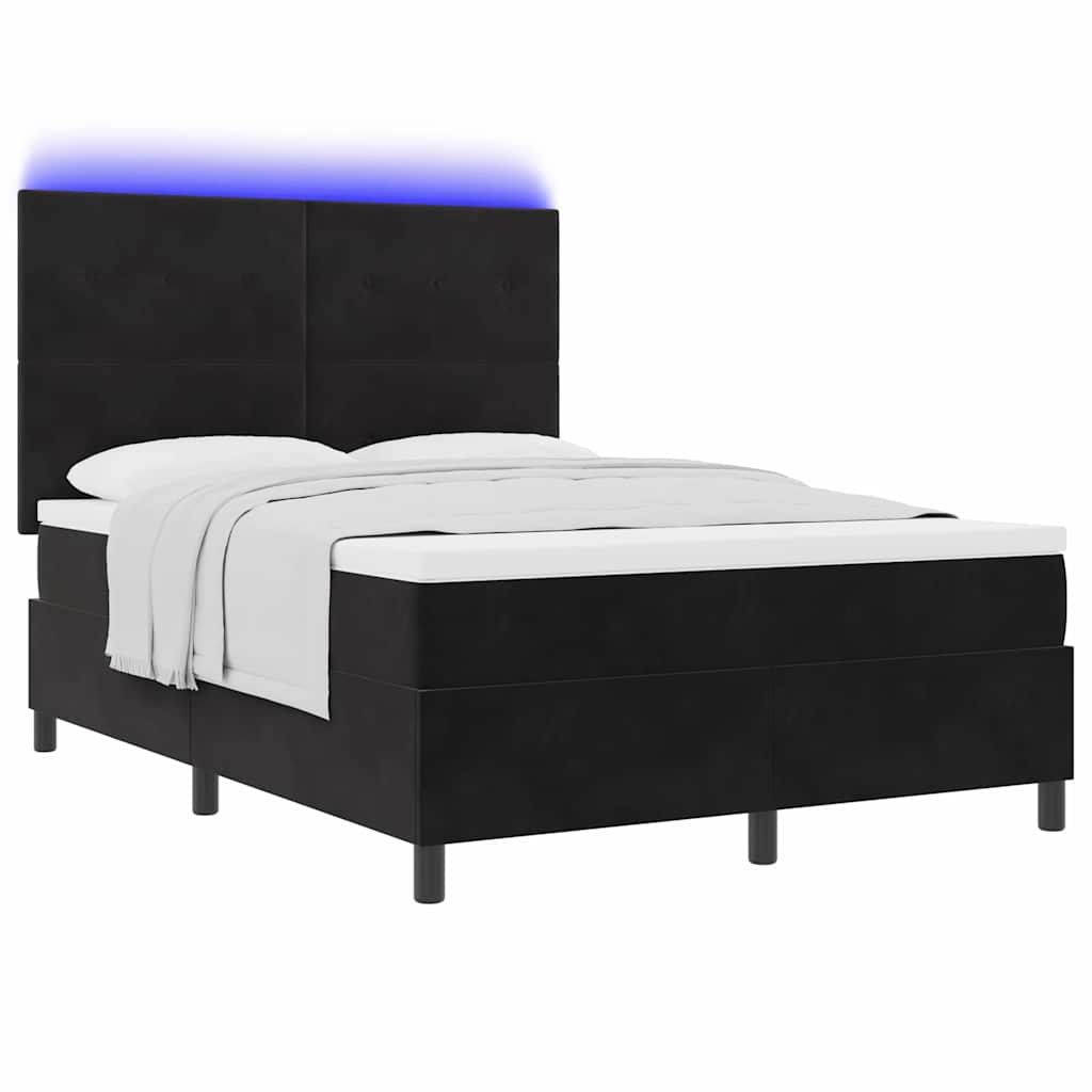 vidaXL LED Κρεβάτι με βάθρο με κεφαλάρι Μαύρο 140 x 190 cm Βελούδο