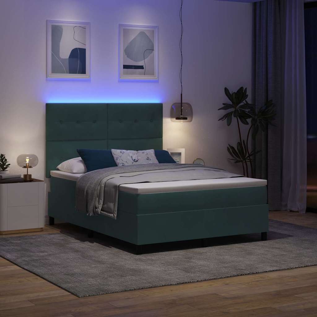 vidaXL LED Κρεβάτι με βάθρο Σκούρο Πράσινο 140 x 190 cm Βελούδο
