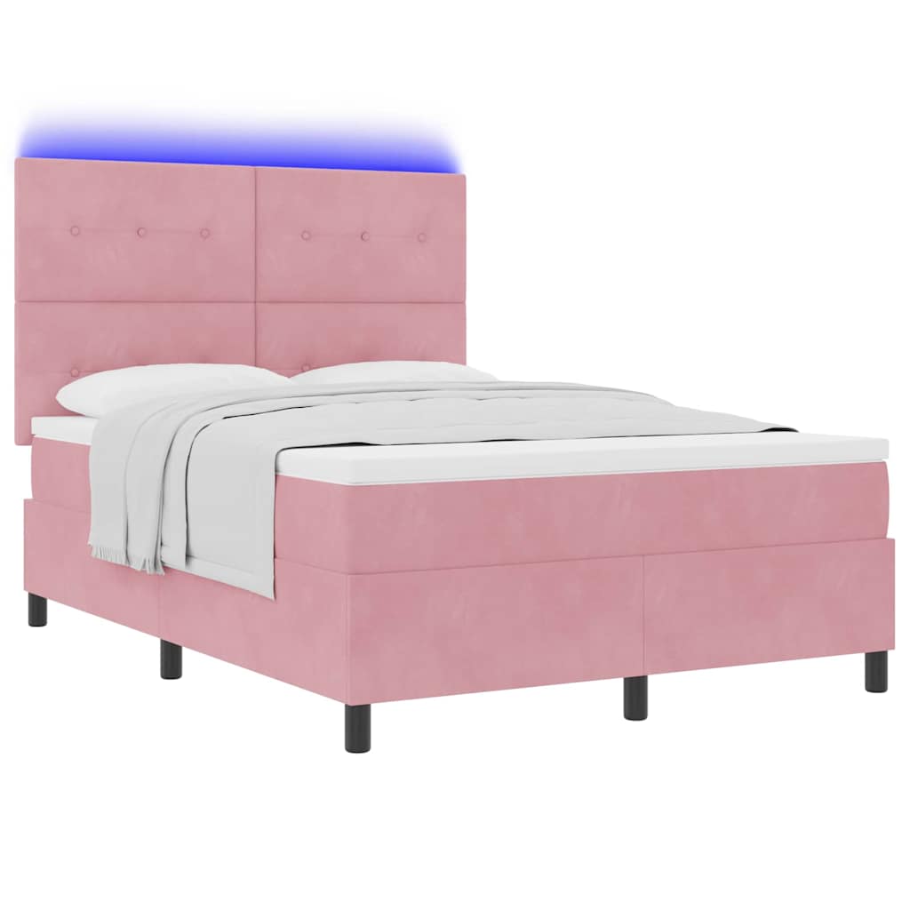 vidaXL LED Κρεβάτι με βάθρο με κεφαλάρι Ροζ 140 x 190 cm Βελούδο
