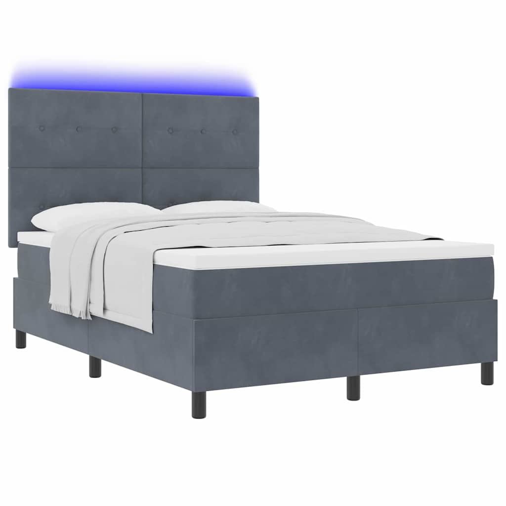 vidaXL LED Κρεβάτι με βάθρο Σκούρο Γκρι 140 x 200 cm Βελούδο